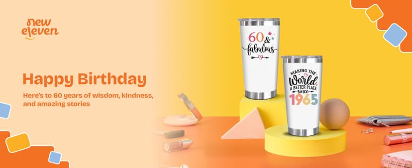NewEleven 60th Birthday Gifts For Women - 1965 60th Birthday Decorations For Woman - 60 Year Old Gifts For Women, Mom, Wife - 20 Oz Tumbler