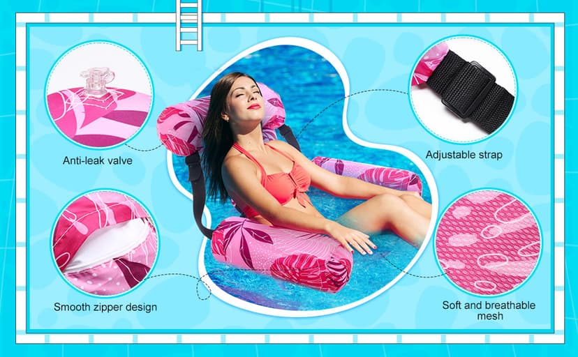 Inflatable Pool Floats Adult Floating Lounge Chairs Blow up Pool Noodles for Adult Heavy Duty Swimming Tropical Plants Fun Pattern Floating Chair for Summer Water Beach Lake Party