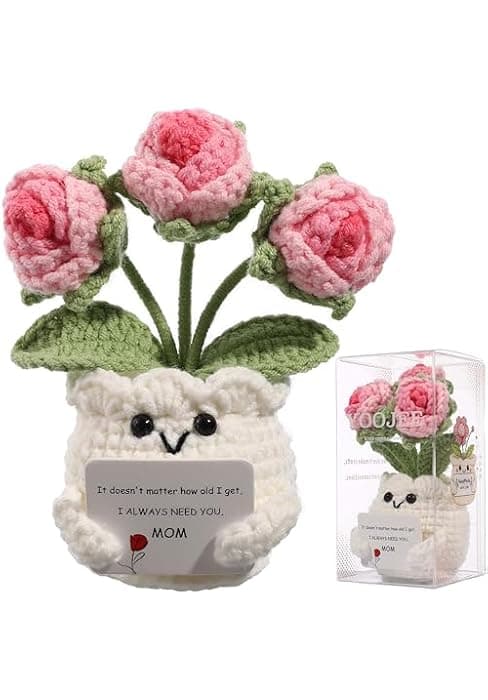 Happy Birthday Message Card, Cute Colorful Handmade Keepsake, Gift for Her, Mom, Best Friend, Sister, Coworker, 4.7 × 2.4 In Crochet Forget Me Not Flower Pot Birthday Gifts for Women B0GXV6J1ZG