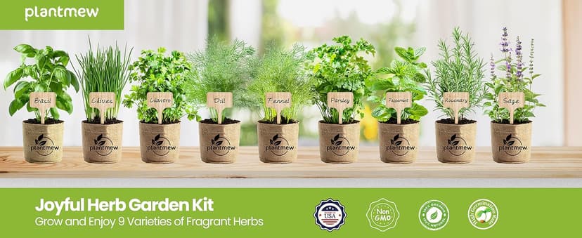 Christmas Gifts for Mom, Women, Her - 9 Herb Indoor Garden Starter Kit with Pots, Soil & Tools - Unique Birthday Gifts for Women, Housewarming Present for Wife - Grow Kitchen Windowsill Herbs