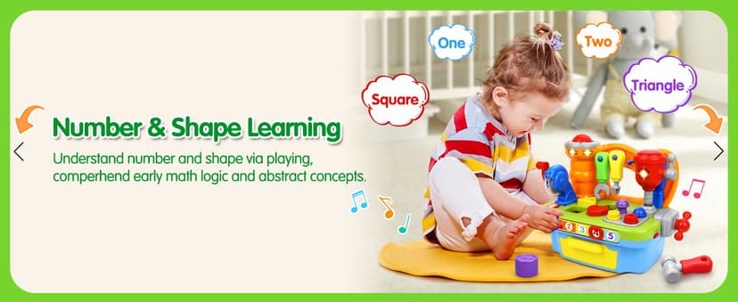 Montessori Toys with Sound Lights Effect, Shape Sorter, Christmas Birthday Gift for Boy Girl,Engineer Pretend Play Workbench Toys for 1 Year Old Boy, Musical Toy Tool Bench, 1 2 3 Years old Boy Gifts B08345YDXJ
