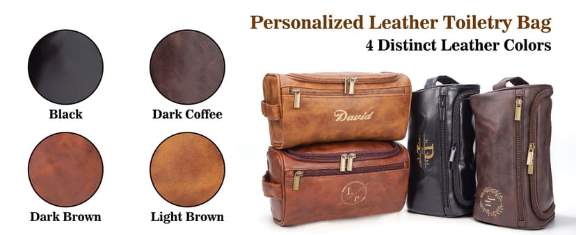 Personalized Leather Toiletry Bag for Men–Custom with Name & Initials,Perfect for Shaving and Travel Storage,Gift for Men– Anniversary, Birthday or Groomsmen Gifts - Brown