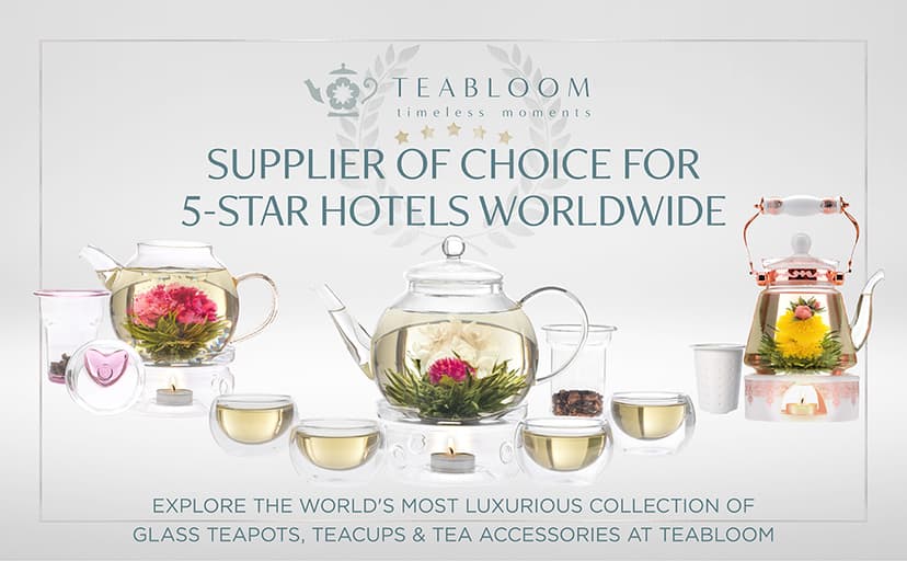 Teabloom Complete Glass Tea Set – Teapot (40 oz), Loose Tea Infuser, 4 Insulated Teacups, Tea Warmer with Candlelight, and 12 Flowering Teas – Elegant Blooming Tea Gift Set