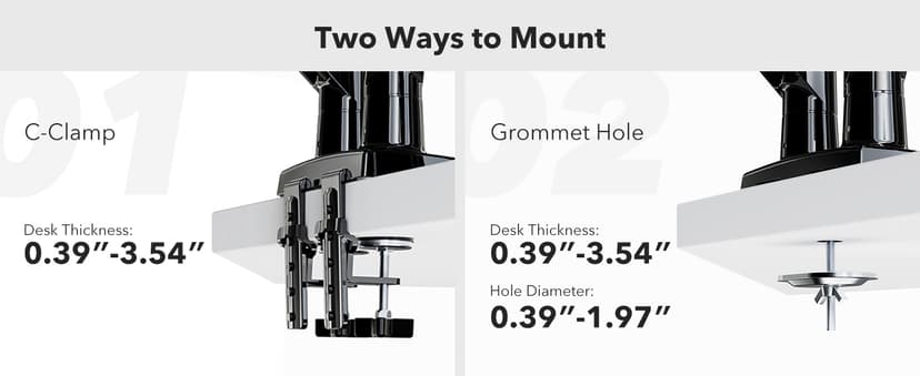 HUANUO Dual Monitor Stand for 13″–40″, Premium Dual Monitor Mount with USB, Height Adjustable Monitor Stand for 2 Monitors, VESA Mount with Clamp/Grommet Base, Holds 26.4lbs per Arm, HNDS7