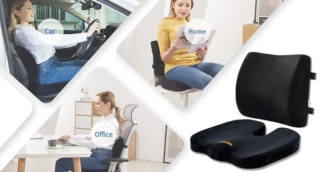 SAIREIDER Seat Cushion and Lumbar Support Pillow for Office Chair, Memory Foam Car Seat Cushions Back Support Pillows, Help Relieve Pain of Back, Lumbar, Tailbone and Sciatic Nerve(Black)