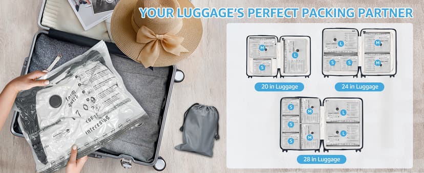 Vacuum Bags for Travel with Rechargeable Pump, 3 Sizes Vacuum Seal Bags for Clothing, Compression Vacuum Travel Bags for Luggage, Vacuum Packing Bags for Closet Organization (15 Combo Travel Size)