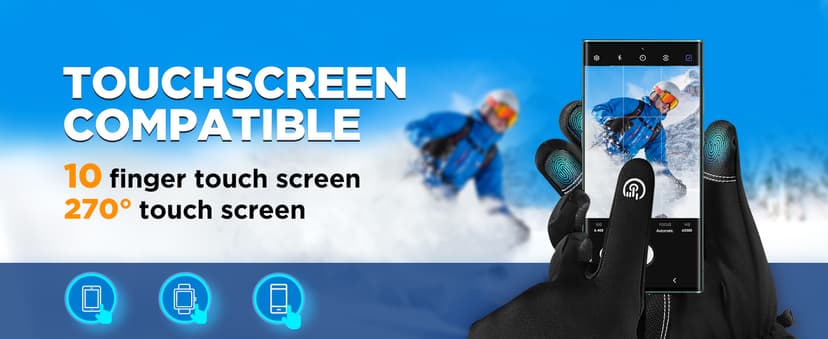 UMEWARM 10℉ Waterproof Winter Gloves Men, Touchscreen Fingers Snow Ski Gloves Women, 5-Layer Touch Screen Cold Weather Gloves