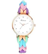 JewelryWe Womens Stretch Band Watches: Analog Quartz Elastic Watch Colorful Weave Rope Expansion Band Wristwatch for Valentine's Day