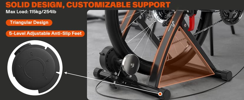 Sportneer Bike Trainer - Magnetic Stationary Bike Stand for 26-28" & 700C Wheels - Adjustable 6 Level Resistance Bike Trainer Stand for Indoor Riding with Quick Release Lever & Front Wheel Riser Block