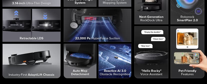 roborock Saros 10 Robot Vacuum and Mop, 22,000Pa Suction, AI Obstacle Avoidance, 3.14-inch Ultra Thin, Intelligent Dirt Detection, Zero Tangling Main Brush, Hot Water Mop & Dock Self Cleaning