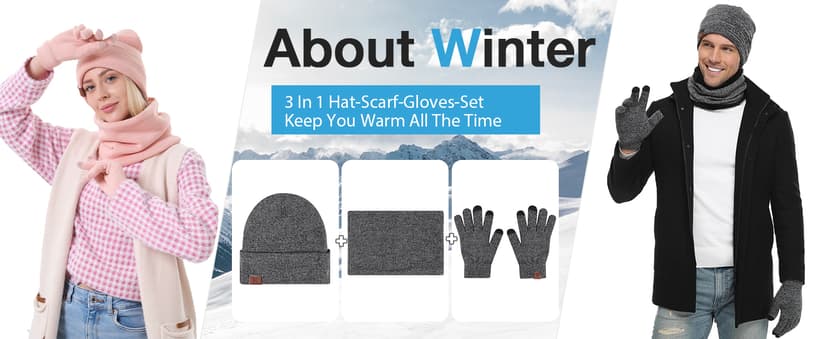 Winter Beanie Hat Scarf Touchscreen Gloves Set for Men and Women, Beanie Gloves Neck Warmer Set with Warm Knit Fleece Lined