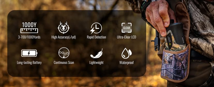 TIDEWE Hunting Rangefinder with Rechargeable Battery, 700/1000Y Camo Laser Range Finder 6X Magnification, Distance/Angle/Speed/Scan Multi Functional Water-Resistant Rangefinder with Case