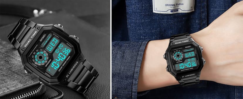 FANMIS Men's Luxury Digital Quartz Waterproof Wrist Watches Dual Time Countdown Alarm Stopwatch Backlight Multi-Function Watch