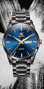 OLEVS Watches for Men Analog Quartz Luxury Diamond Waterproof Chronograph Stainless Steel Big Face Square Date Moon Phase Roman Numeral Dress Watch for Men