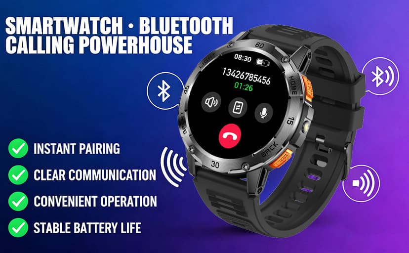 Jooeniok 2026 New Outdoor Compass with Bluetooth Calling and Health Monitoring - 100+ Exercise Modes, Music Playback, Voice Assistant, Waterproof, 1.53-inch Screen, Flashlight for Fitness and Sports