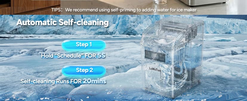 Countertop Ice Maker, 45Lbs/Day Clear Ice Cube Maker with Self-Priming Water Supply, 24 Cubes Ready in 13 Mins, 6 Ice Thickness Levels, Stainless Steel Ice Maker Machine for Home Kitchen Office Bar
