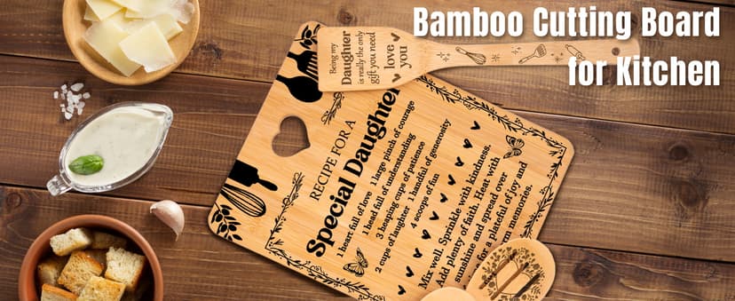 Christmas Gifts for Daughter - "Recipe for a Special Daughter" Daughter Birthday Gifts Cutting Board Set, Bamboo-Made Engraved Utensil Set Birthday Gifts for Daughter, Daughter Christmas Gifts