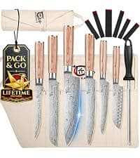 360° Rotatable Block, Japanese Style Chef Knife & Steak Knife Set with Sharpener, Wood Handle, Damascus Pattern, Ideal Gift SYOKAMI 14-Piece Kitchen Knife Set with Magnetic Block, New for 2026 B0CB122YV5