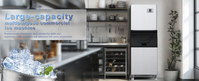 Commercial Ice Maker, 680Lbs/24H Industrial Ice Machine 580Lbs Large Storage Bin, 210 Ice Cubes in 5-15 Minutes, Auto-Cleaning Stainless Ice Maker, Ice Ready in 8-15mins, Cafe/Bar/Business