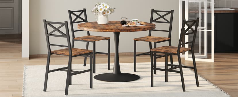 MAHANCRIS Dining Chair Set of 2, Rustic Wooden Kitchen Chairs with Backrest, Farmhouse Dining Chairs for Kitchen, Industrial Style Chair with Metal Frame, Easy Assembly, Rustic Brown TBHR1001
