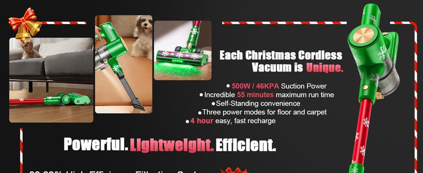 Cordless Vacuum Cleaner, 46Kpa//500W/55Mins Vacuum Cleaners for Home, Self-Standing Stick Vacuum, LED Display & Anti-Tangle, Lightweight Rechargeable Vacuum for Carpet, Floor