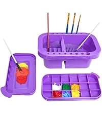 18 mixing wells, 16 slots fitting 0.24-0.63 in diameters, 3 washing compartments, removable tray lid MyLifeUNIT Paint Brush Cleaner, Paint Brush Holder with Palette, Grey B01H5JIU14