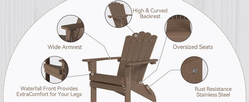 Adirondack Chairs, Folding Chairs Set of 4, Heavy Duty Weather-Resistant Patio Chairs with Wide Armrests & Ergonomic High Back, HDPE Fire Pit Seating for Backyard, Garden, Porch