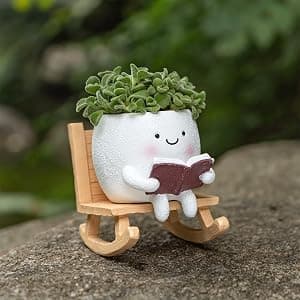 Rocking Chair Smiley Face Planter,Cute Plant Pots for Indoor Outdoor Plants,Succulent Pots with Drainage Hole,Unique Funny Flower Pot for Succulents,Plant Gifts for Mother's Day, Birthday, Christmas B0F59W5CR2