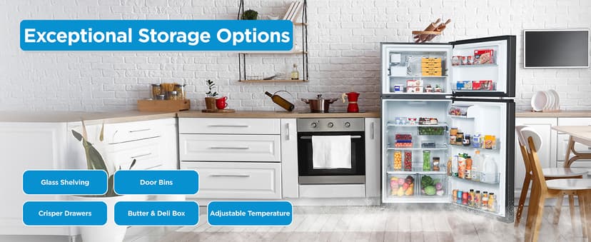 Commercial Cool 20 Cu. Ft. Top Mount Refrigerator with Ice Maker, 2-Door Refrigerator with Top Freezer, Freezer with Icemaker and Adjustable Temperature Control, Energy Star Certified, Black