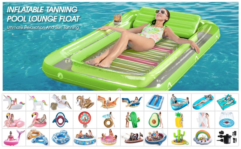 Inflatable Tanning Pool Lounger Float - Jasonwell 4 in 1 Sun Tan Tub Sunbathing Pool Lounge Raft Floatie Toys Water Filled Tanning Bed Mat Pad for Adult Blow Up Kiddie Pool Kids Ball Pit