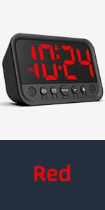 Small LED Digital Clock for Bedroom, Loud Alarm Clock for Heavy Sleepers Adults, Teens | Plug-In Electric Desk Clock | Simple Bedside Nightstand Clock with Adjustable Volume/Brightness/Snooze – Red
