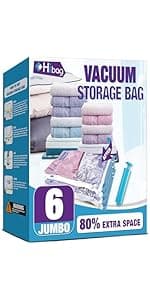 HIBAG Vacuum Storage Seal Bags, 10 Jumbo Space Saver Vacuum Sealer Bags for Clothes, Comforters, Blankets, Bedding (10J)
