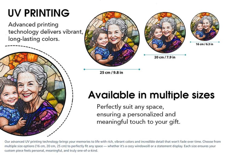 LOVELYPOD Personalized Grandma Stained Glass Sun Catcher, Photo Family Portrait Faux Window Hanging Ornament, Custom Photo Gift, Grandma Gifts, for Mom, Christmas Ornament