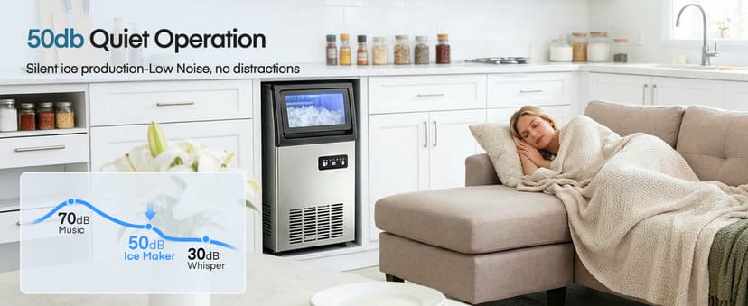 Commercial Ice Maker Machine, 100LBS/24H Freestanding & Undercounter Ice Machine with 2 Water Inlets, 40 PCS/Cycle and 24LBS Storage Bin, Stainless Steel, LED Display & Self-Cleaning for Home Bar