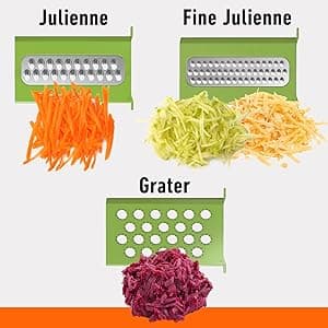 Mueller Pro-Series All-in-One, 12 Blade Mandoline Slicer for Kitchen, Food Chopper, Cucumber Slicer and Spiralizer, Cutter, Dicer, Grater, Gifts for Mom, Kitchen Essentials, White Sand/Green