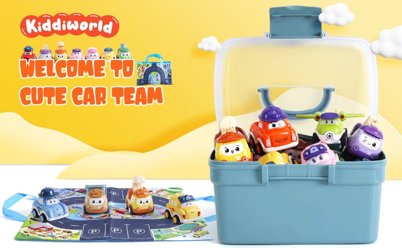 Mini Car Toys for 1 Year Old Boy Gifts, 12 Sets Pull-Back Trucks with Playmat/Storage Box for Toddlers Age 1-2, Baby Toys 12-18 Months, 1st Christmas Birthday Gifts for One Year Olds