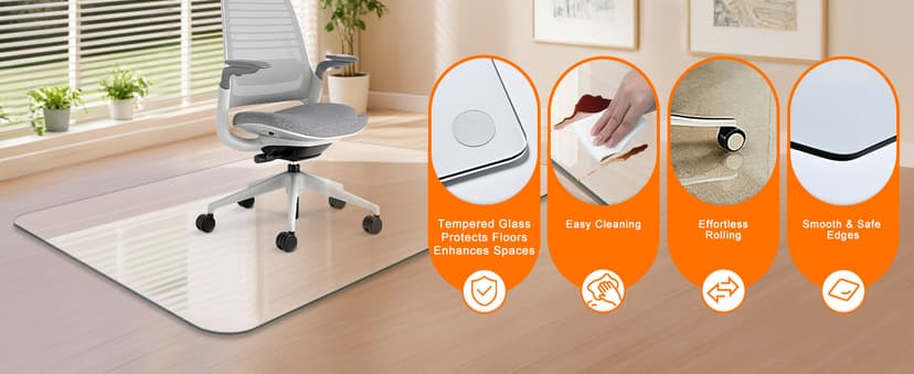 Tempered Glass Chair Mat 48" x 32",1/5" Thick for Office Desk,Rolling Chair Mat for Carpet, Odorless, Easy to Clean with 4 Non-Slip Pads for Carpet & Hardwood Floors