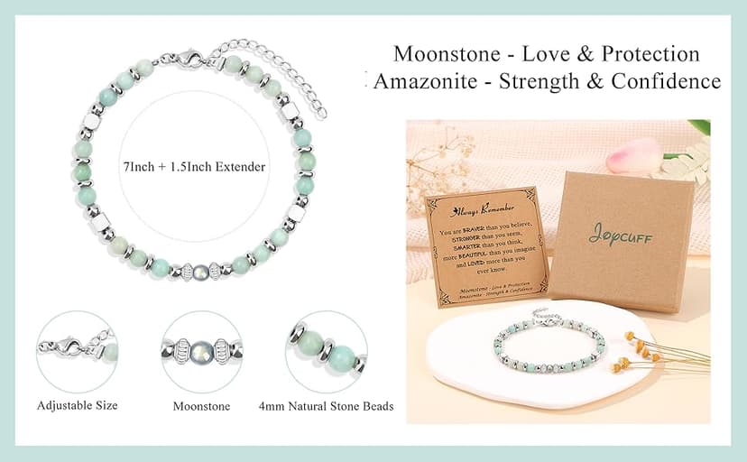 𝗚𝗶𝗳𝘁𝘀 𝗳𝗼𝗿 𝗪𝗼𝗺𝗲𝗻 𝗠𝗼𝗼𝗻𝘀𝘁𝗼𝗻𝗲 𝗕𝗿𝗮𝗰𝗲𝗹𝗲𝘁 Amazonite Colorful Imperial Jasper Stainless Steel Beads Bracelets, Graduation Mothers Day Christmas Birthday Gifts for Her Women