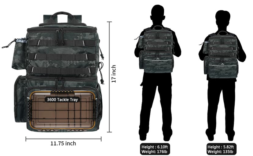 Water Resistant Fishing Bag Fits 4 3600 Trays, Large Wide Open Tackle Box Backpack, Gifts for Fishermen MATEIN Fishing Backpack, Tackle Storage Bag with Rod Holders & Cooler B09PTHT4H5