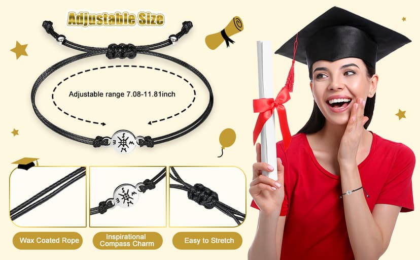 Sureio 10 Pcs 2026 Graduation Gifts Adjustable Compass Bracelets with Blessing Cards Class of 2026 Senior Night Gifts for College University Middle High School Student Grad Present B09P18KW1R