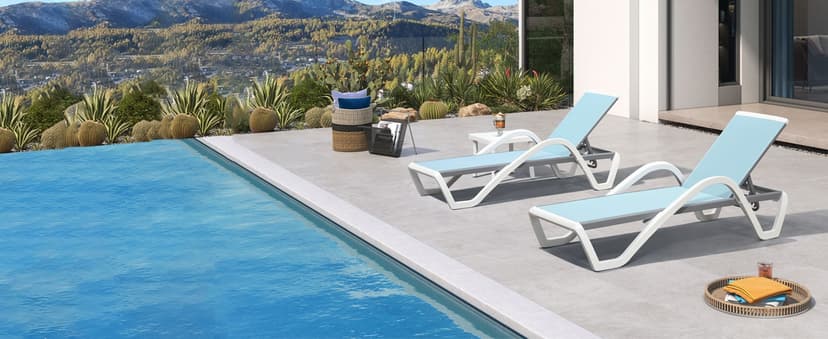 PURPLE LEAF Patio Chaise Lounge Chair Set of 3 Outside Aluminum Plastic Stackable Tanning Chairs with Armrests and Side Table for Pool Sunbathing Beach Deck Outdoor Lounger, Taupe