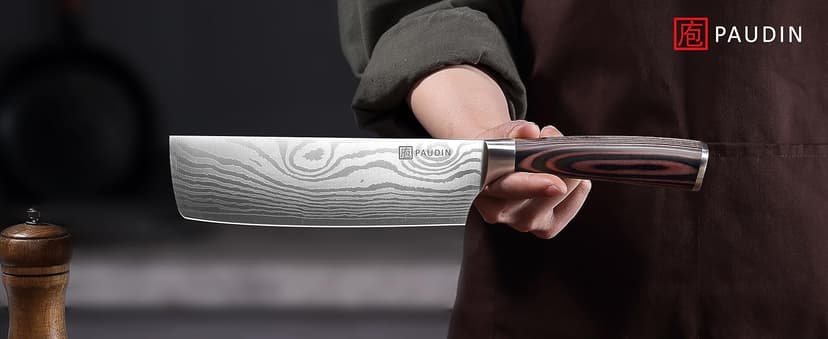 PAUDIN Nakiri Knife - 7" Razor Sharp Meat Cleaver and Vegetable Kitchen Knife, High Carbon Stainless Steel, Multipurpose Asian Chef Knife for Home and Kitchen with Ergonomic Handle