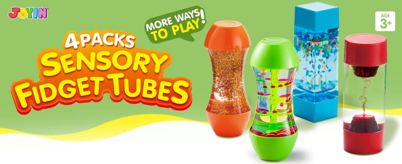 JOYIN 4-Pack Fidget Tubes for Kids, Sensory Tubes, Stress Relief Toy, Speech Therapy, Calming Toys for Children with Autism, Calm Down Corner Classroom Supplies, Christmas School Gifts for Toddlers