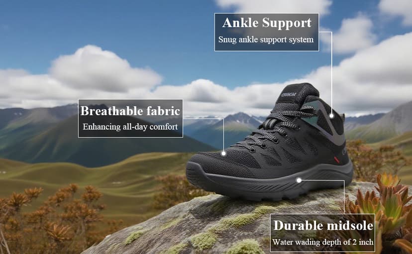 CIVHOM Men Breathable Outdoor Hiking Shoes, Comfortable Trekking Trail Sneakers for Walking & Adventures