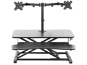 VIVO 48 inch Desk Converter, K Series, Height Adjustable Sit to Stand Riser, Dual Monitor and Laptop Workstation with Wide Keyboard Tray, Black, DESK-V048KB