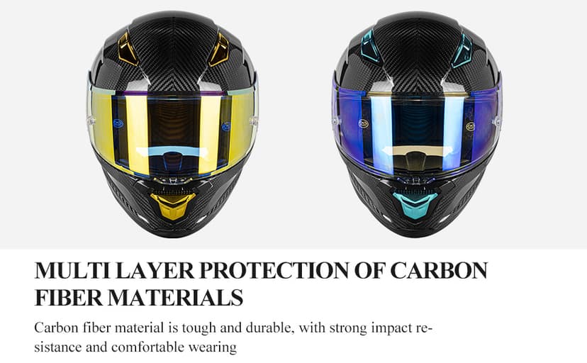 Carbon Fiber Full Face Motorcycle Helmets with Spoiler Sport Touring Street Motorcycle Helmet - Bluetooth Ready Speaker Pockets