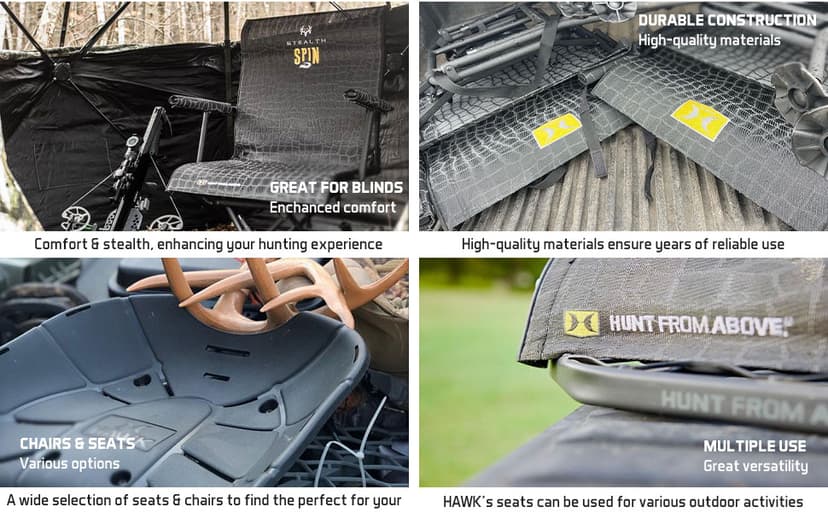 Hawk Stealth Spin Chair - Silent, Comfortable, Swiveling, Portable Chair for Camping, Hunting, Fishing, Backpacking, and More (Bone Collector Edition) , Black