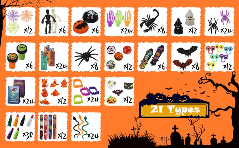 306 PCS Halloween Party Favors Bulk, Halloween Goodie Bags Fillers for Trick or Treat, Stocking Stuffers, Halloween Treats Non Candy Carnival Treasure Box Classroom School Kids Adults Prizes Gifts