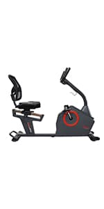Sunny Health & Fitness Smart Recumbent Bike with Pulse Sensors, Home Cycling Workout Machine w/Cushion Seat & Mesh-Backrest, Free SunnyFit App Connection, Optional Programmable & Electro-Magnetic