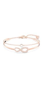 Swarovski Matrix Tennis Soft Bracelet, Round Cut Clear Crystals, Rhodium and Rose Gold-Tone Finishes